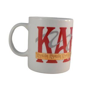 Kahlua Coffee Mug Coffee Cup 10 OZ Gold Banner White Red Grey